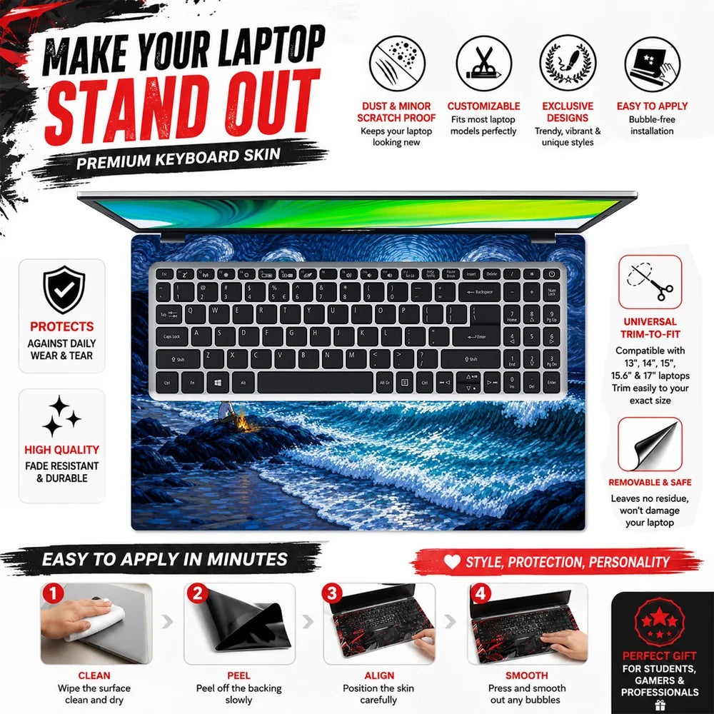 Moonlit Shore Campfire Swirls Laptop Skin - View 5