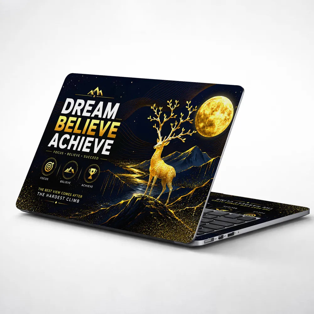 Motivation Deer Dream Believe Achieve Moon Laptop Skin - View 1