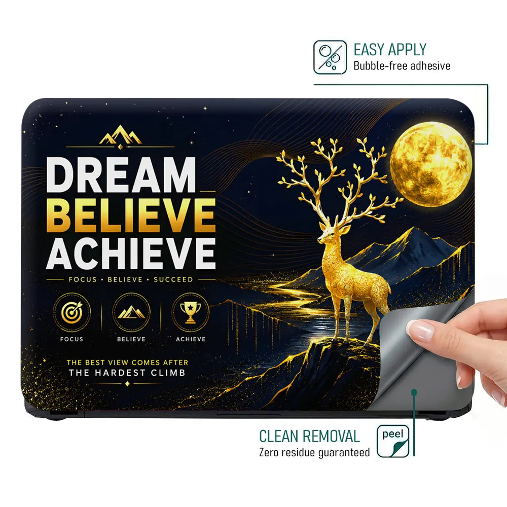 Motivation Deer Dream Believe Achieve Moon Laptop Skin - View 4