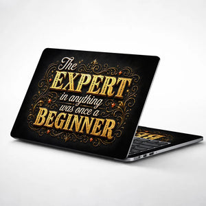 Motivation Expert Beginner Typography Gold Laptop Skin - View 1