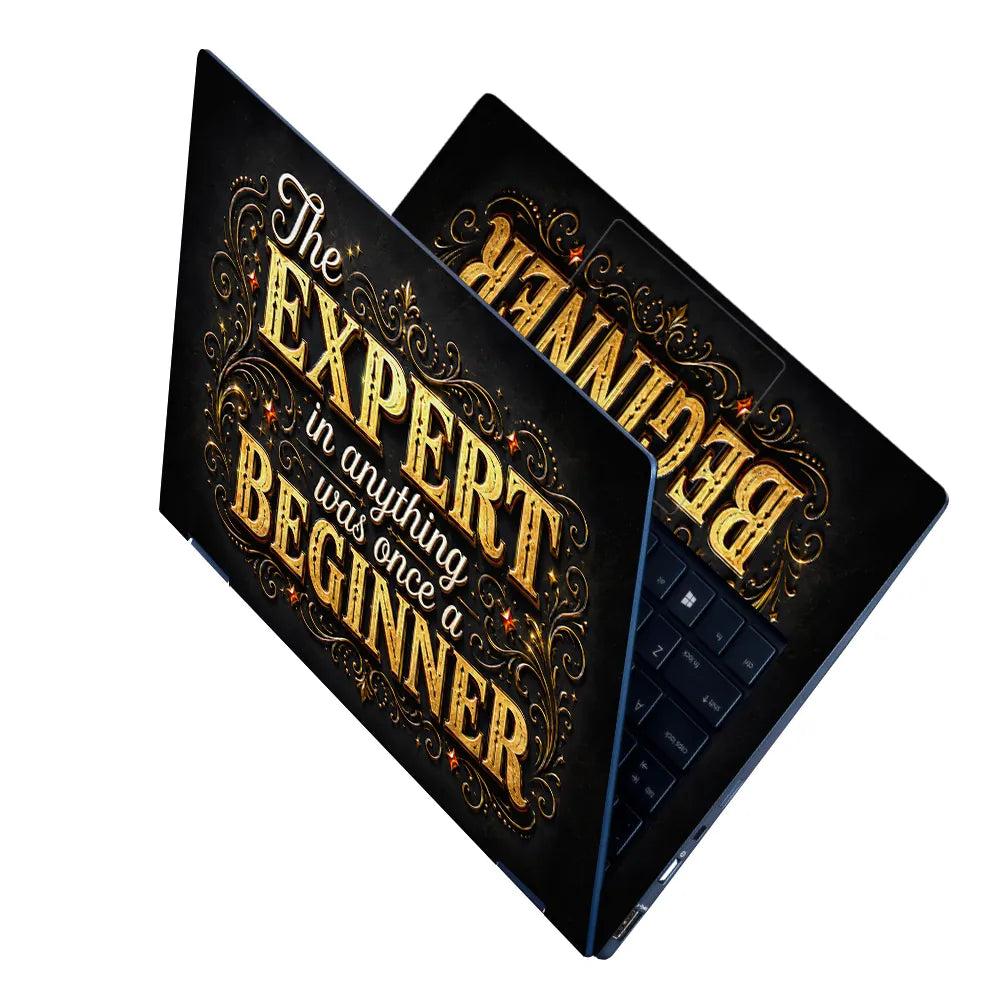 Motivation Expert Beginner Typography Gold Laptop Skin - View 2