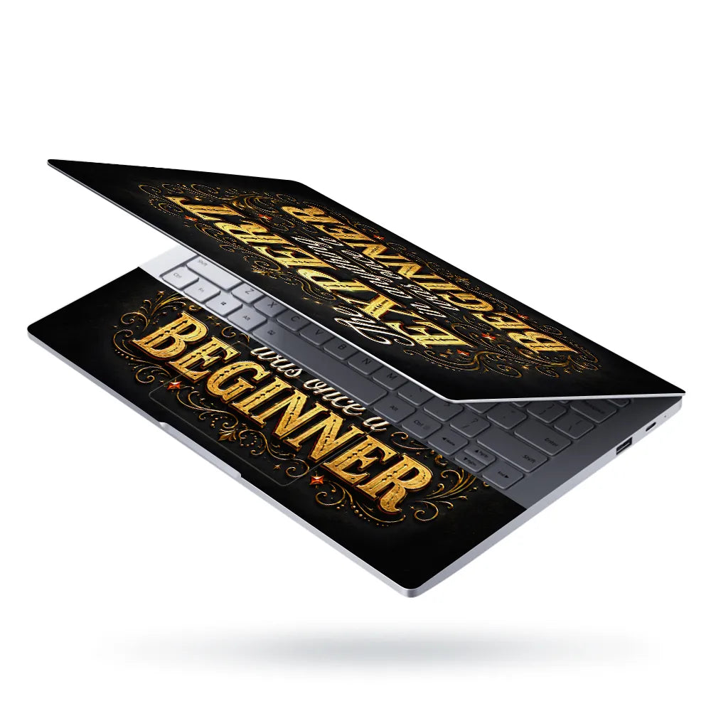 Motivation Expert Beginner Typography Gold Laptop Skin - View 3