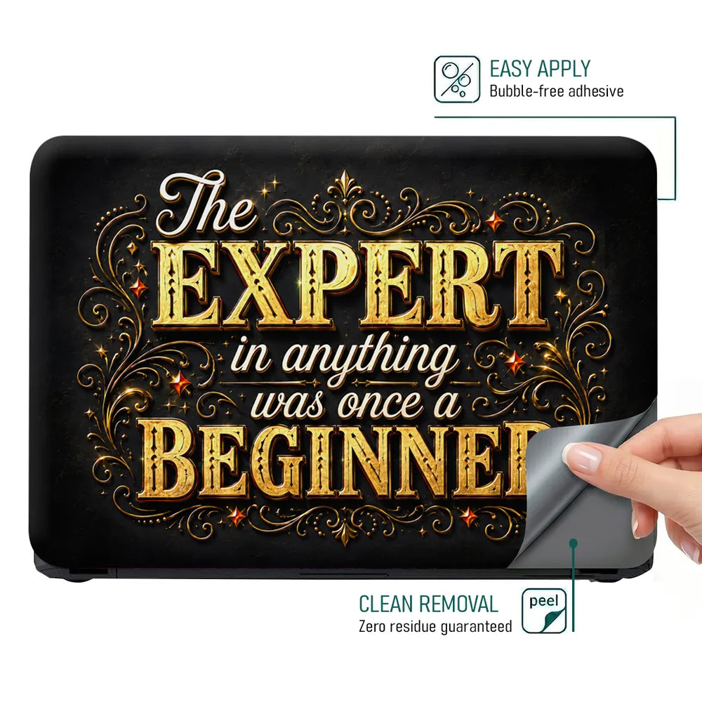 Motivation Expert Beginner Typography Gold Laptop Skin - View 4
