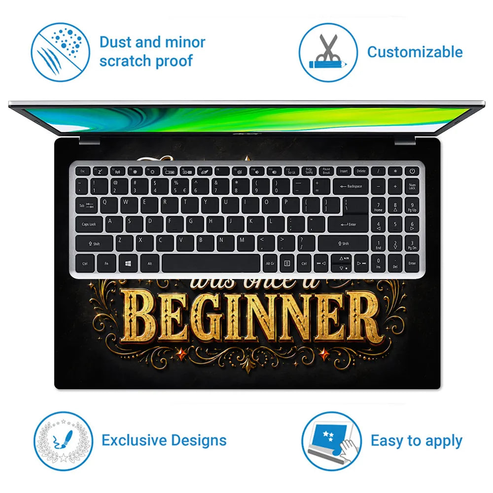 Motivation Expert Beginner Typography Gold Laptop Skin - View 5