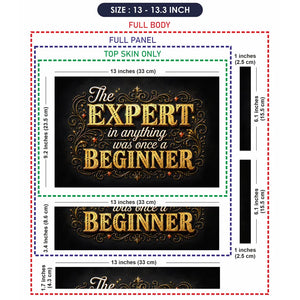 Motivation Expert Beginner Typography Gold Laptop Skin - View 6