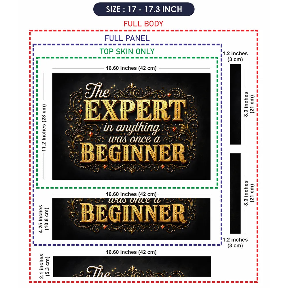 Motivation Expert Beginner Typography Gold Laptop Skin - View 9