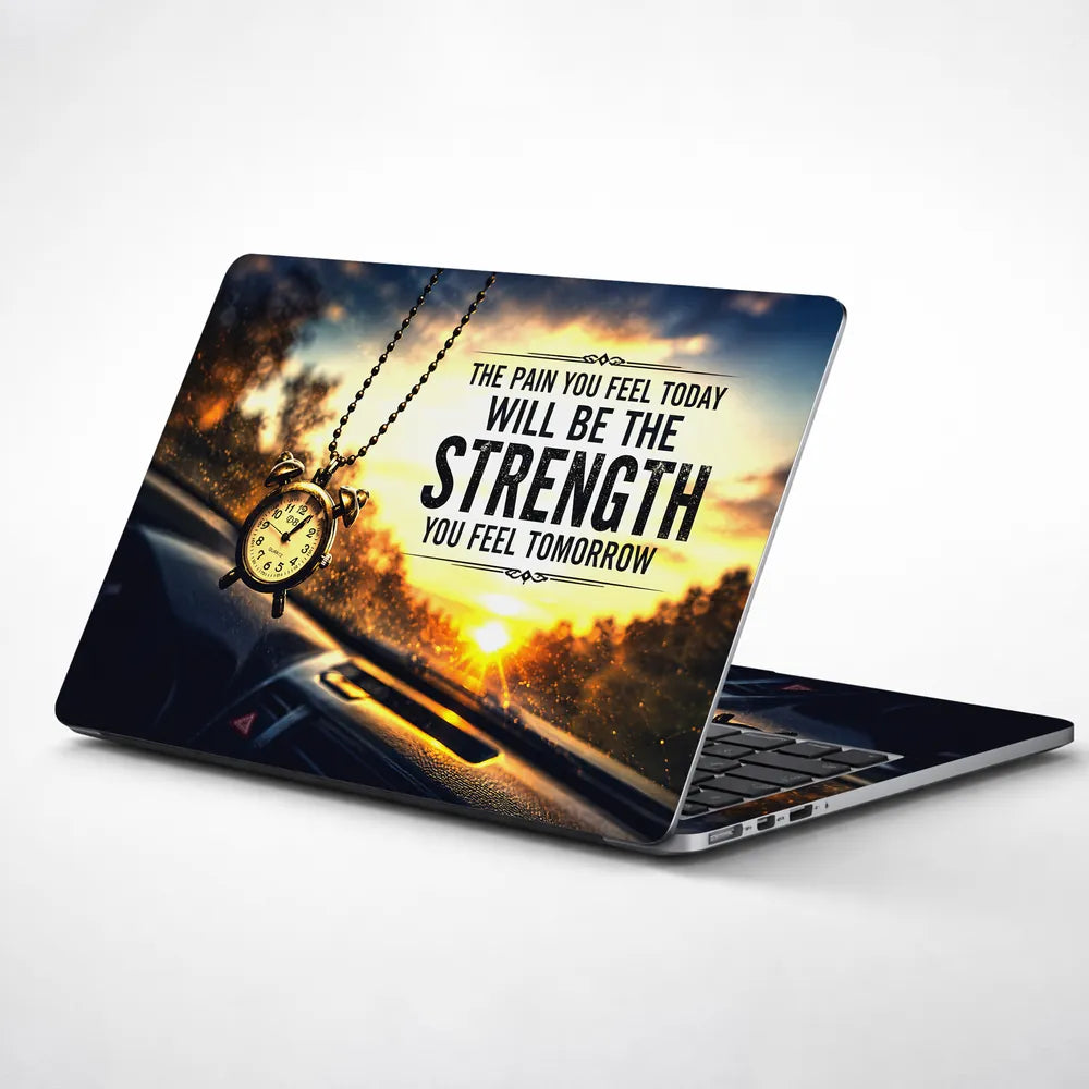 Motivation Pain Strength Clock Sunset Laptop Skin - View 1
