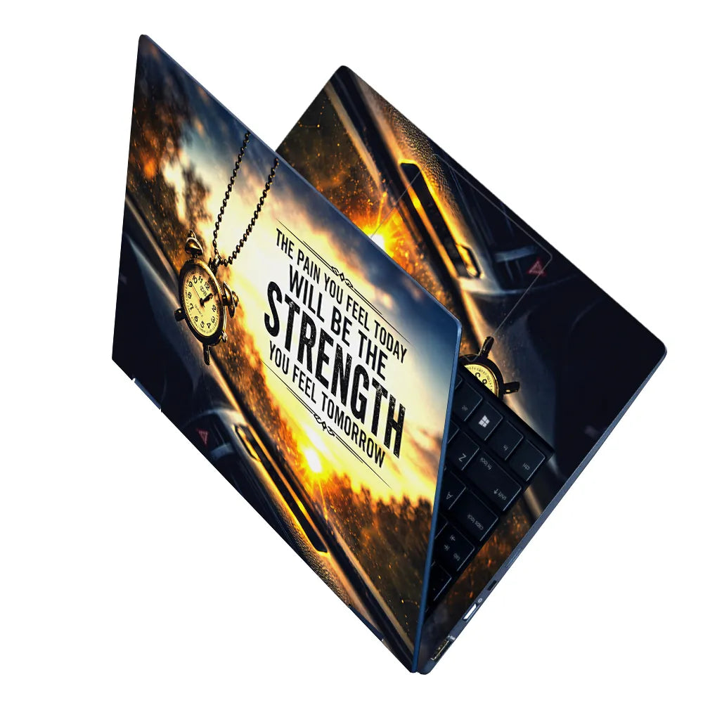 Motivation Pain Strength Clock Sunset Laptop Skin - View 2