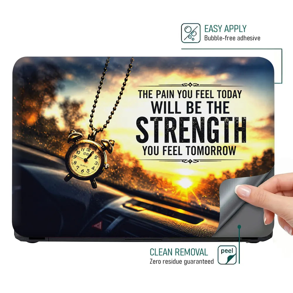 Motivation Pain Strength Clock Sunset Laptop Skin - View 4