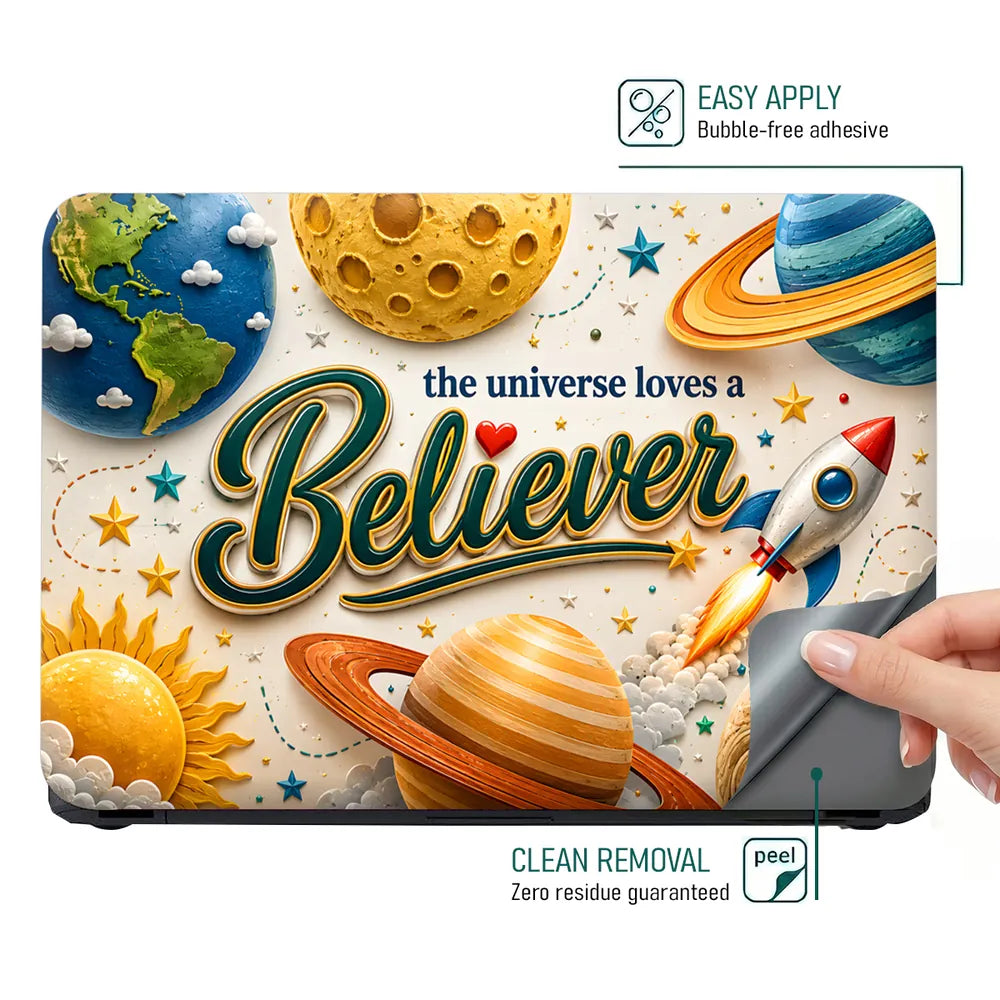 Motivation The Universe Loves a Believer Cosmic Script Laptop Skin - View 4
