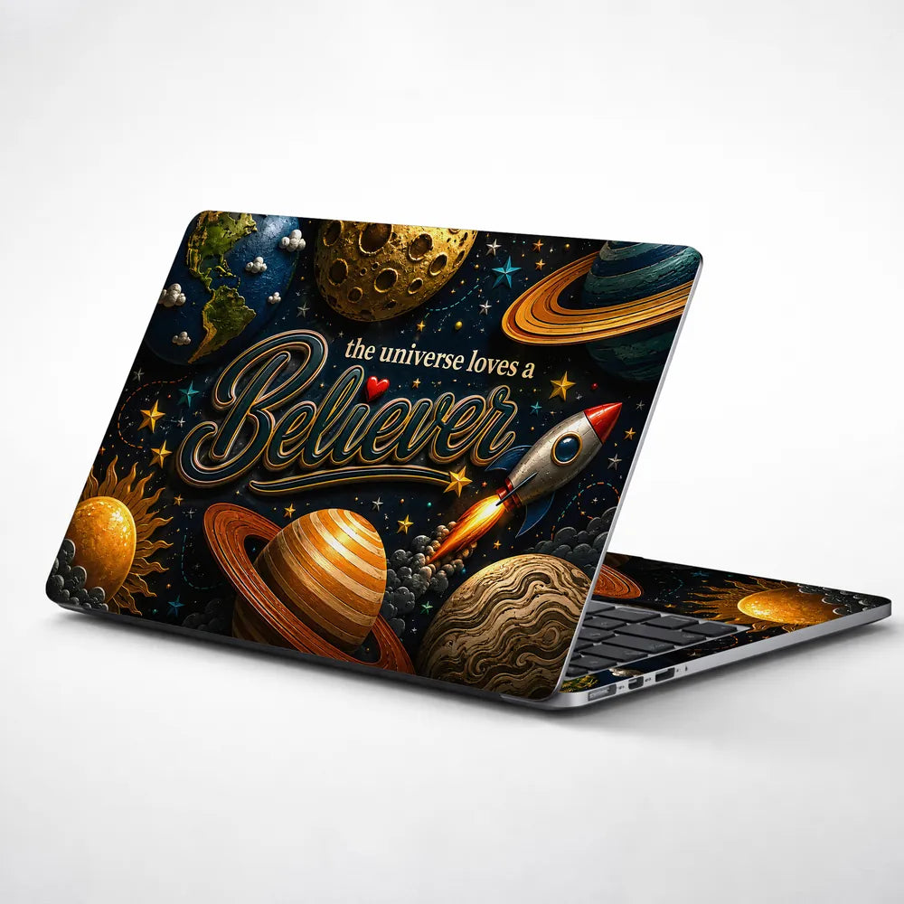 Motivation Universe Loves Believer Planets Rocket Laptop Skin - View 1