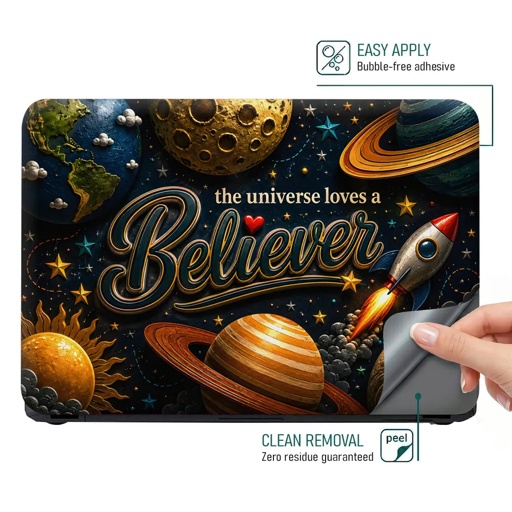 Motivation Universe Loves Believer Planets Rocket Laptop Skin - View 4