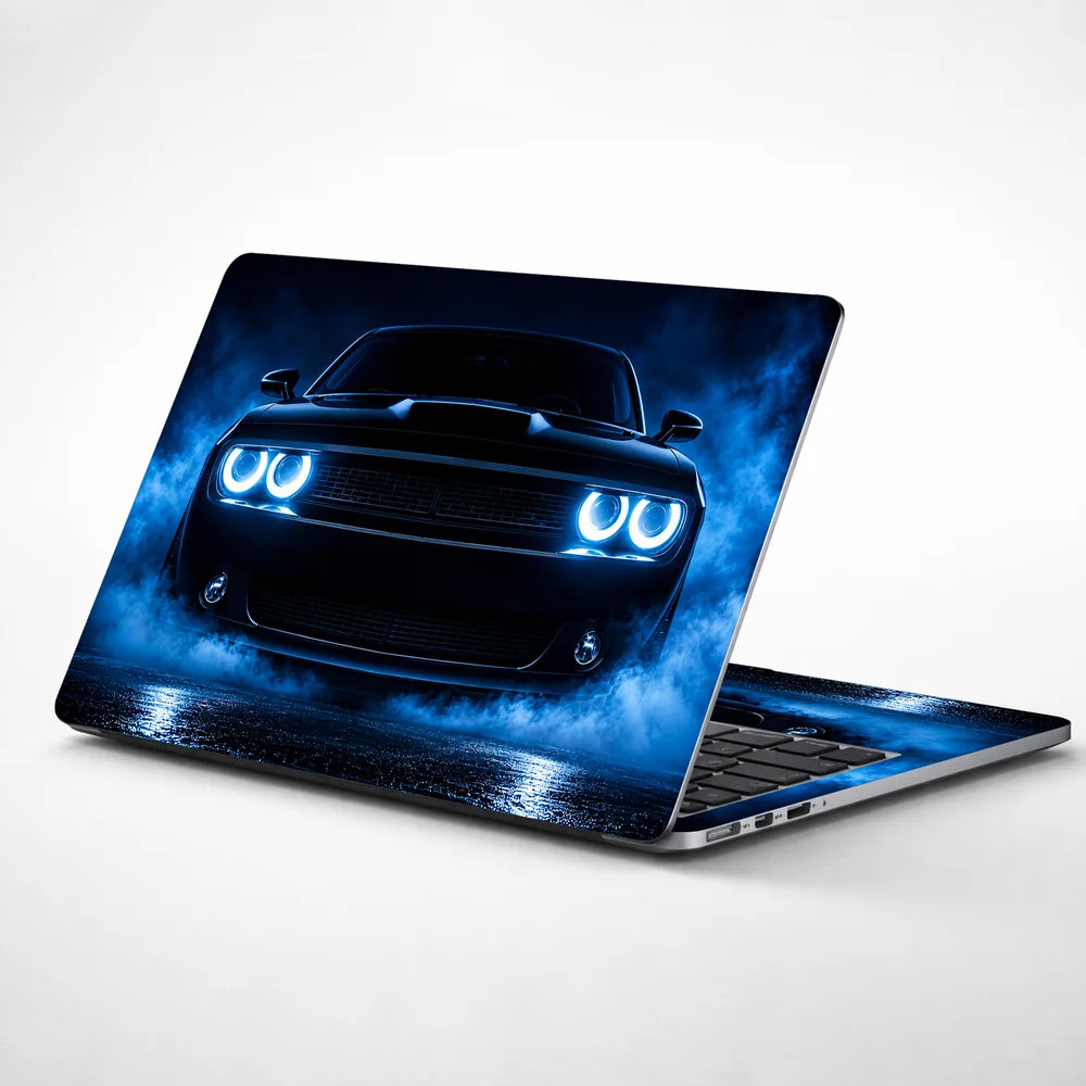 Muscle Car Blue Halo Front Laptop Skin - View 1