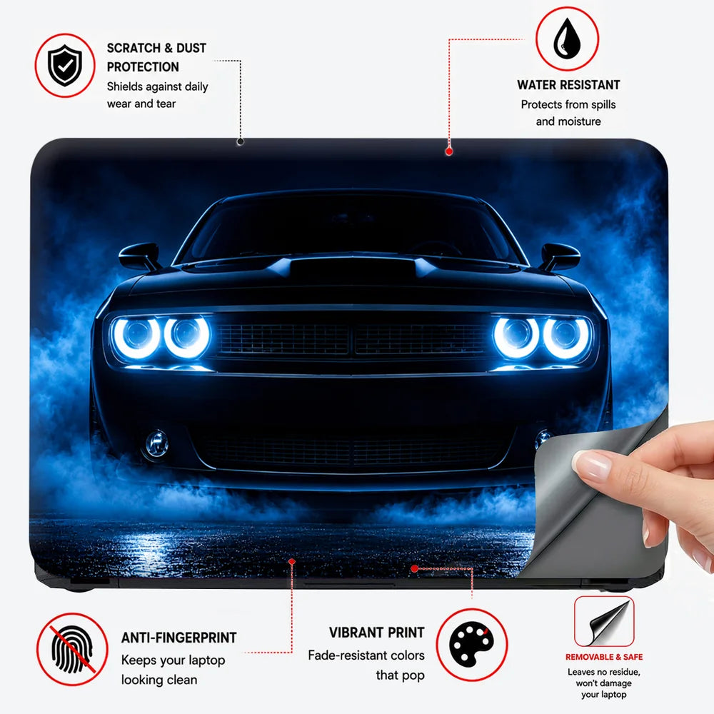 Muscle Car Blue Halo Front Laptop Skin - View 4