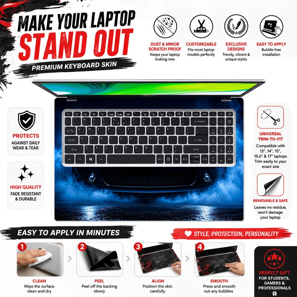Muscle Car Blue Halo Front Laptop Skin - View 5