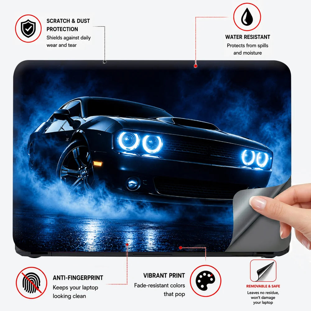 Muscle Car Blue Halo Side Laptop Skin - View 4
