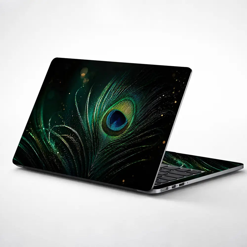 Nature Peacock Feather Dark Bokeh Laptop Skin - View 1
