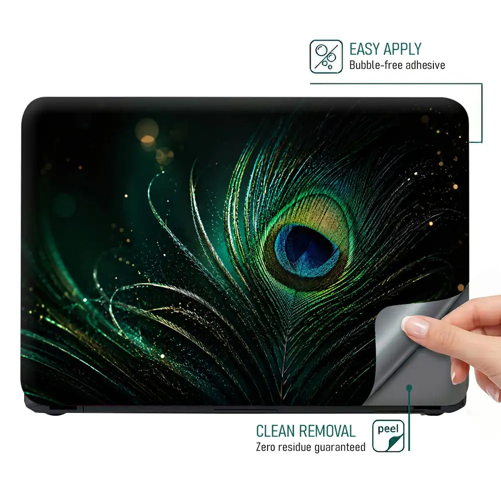 Nature Peacock Feather Dark Bokeh Laptop Skin - View 4
