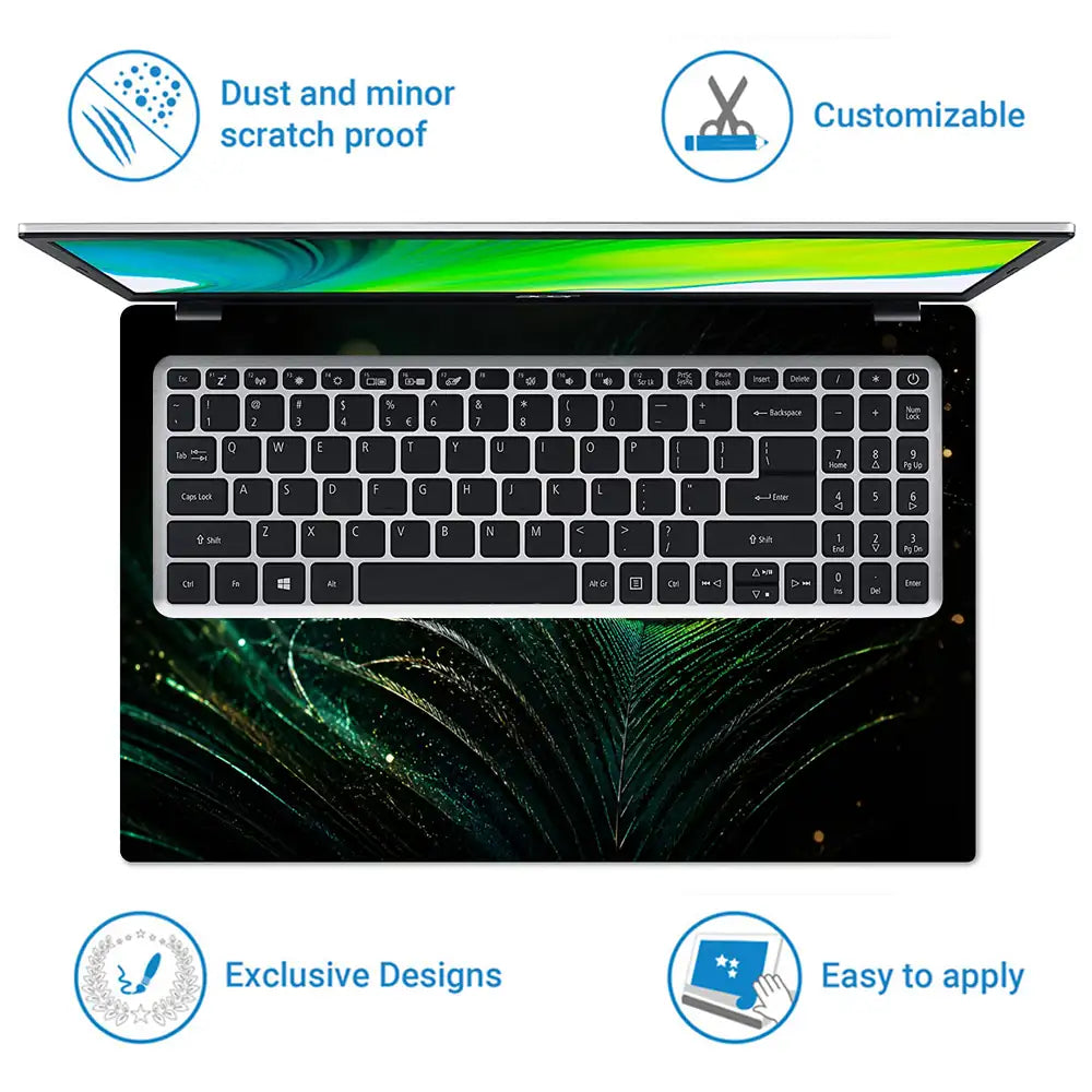 Nature Peacock Feather Dark Bokeh Laptop Skin - View 5