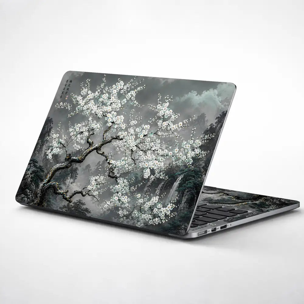 Nature Plum Blossom Misty Mountains Laptop Skin - View 1