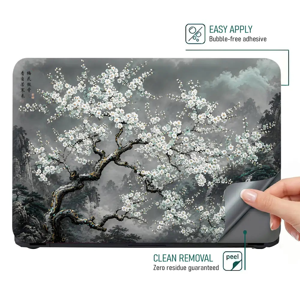 Nature Plum Blossom Misty Mountains Laptop Skin - View 4