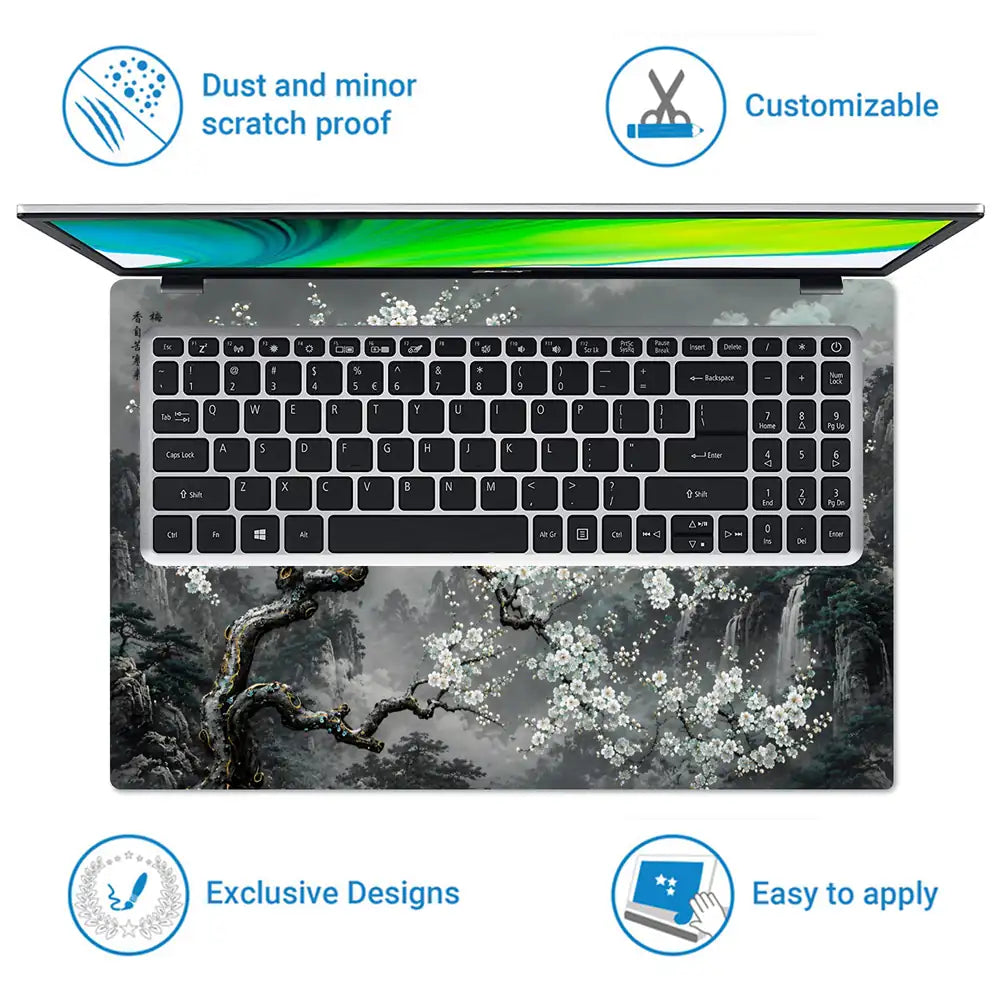 Nature Plum Blossom Misty Mountains Laptop Skin - View 5