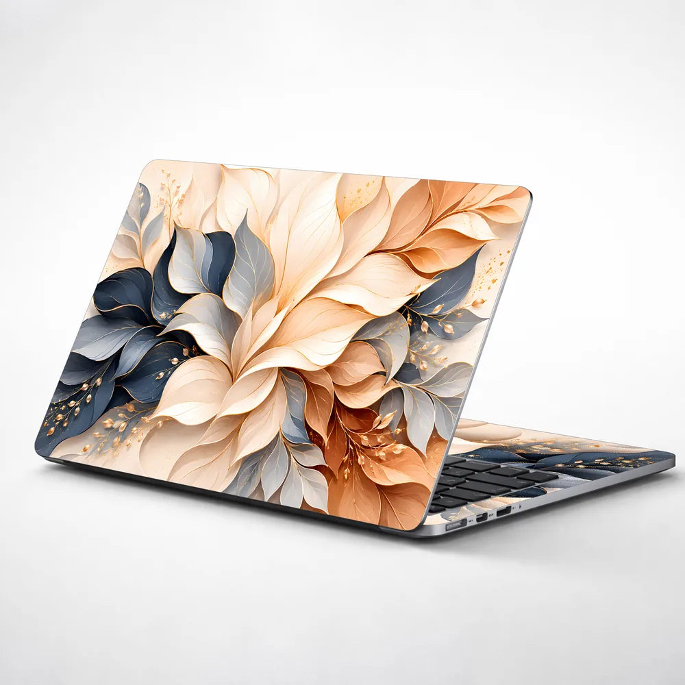 Navy Cream Floral Leaf Bouquet Laptop Skin - View 1