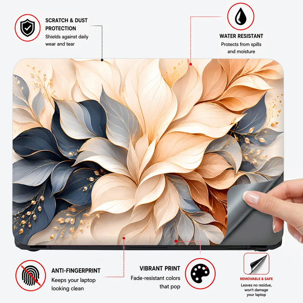 Navy Cream Floral Leaf Bouquet Laptop Skin - View 4