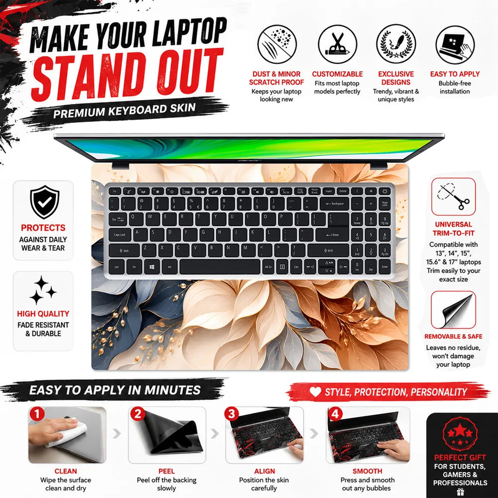Navy Cream Floral Leaf Bouquet Laptop Skin - View 5