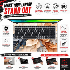 Navy Cream Floral Leaf Bouquet Laptop Skin - View 5