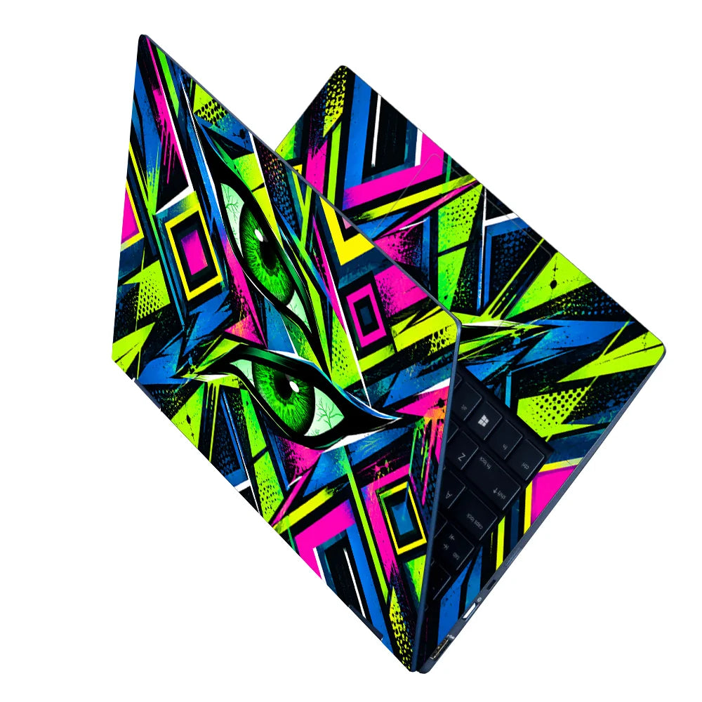 Neon Cyberpunk Eyes in Fractured Geometry Laptop Skin - View 2