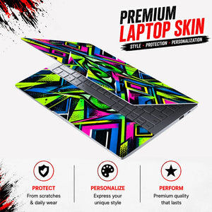 Neon Cyberpunk Eyes in Fractured Geometry Laptop Skin - View 3