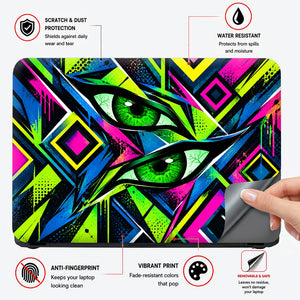 Neon Cyberpunk Eyes in Fractured Geometry Laptop Skin - View 4