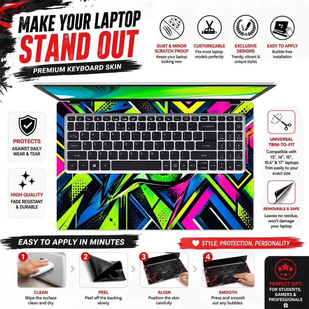 Neon Cyberpunk Eyes in Fractured Geometry Laptop Skin - View 5