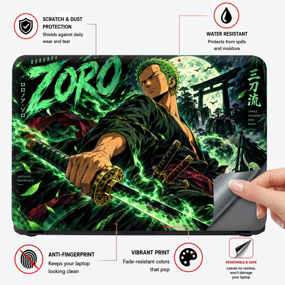 Neon Green Three-Sword Moonlit Samurai Laptop Skin - View 4