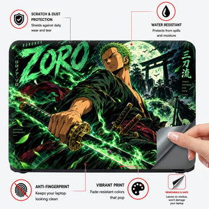Neon Green Three-Sword Moonlit Samurai Laptop Skin - View 4