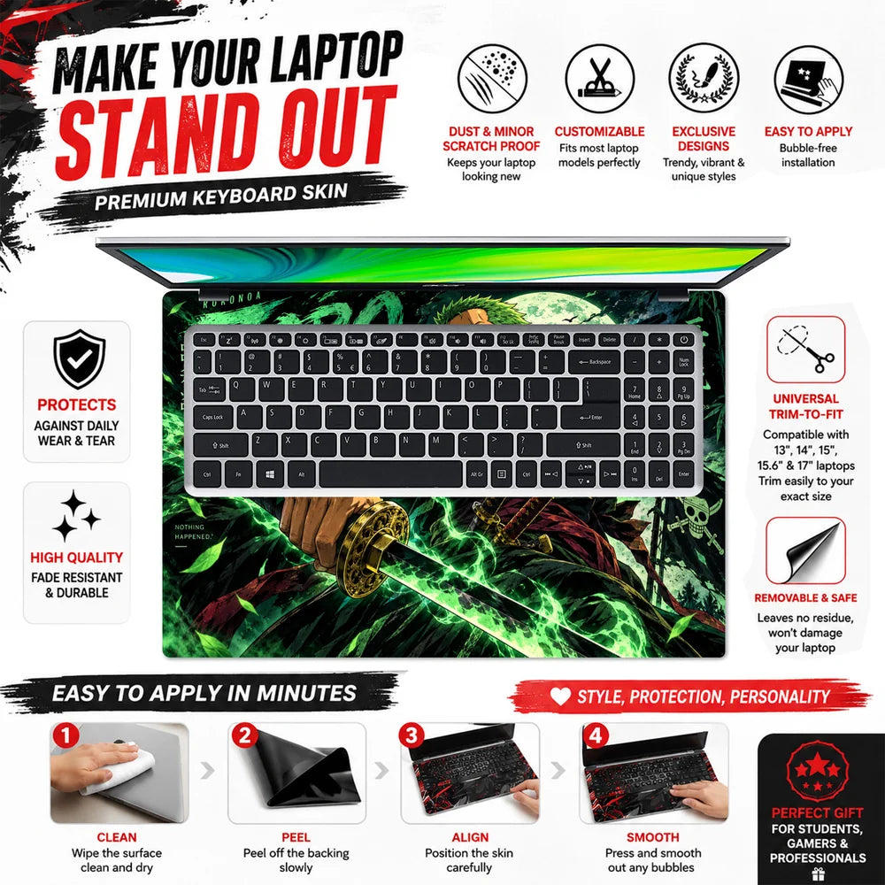 Neon Green Three-Sword Moonlit Samurai Laptop Skin - View 5