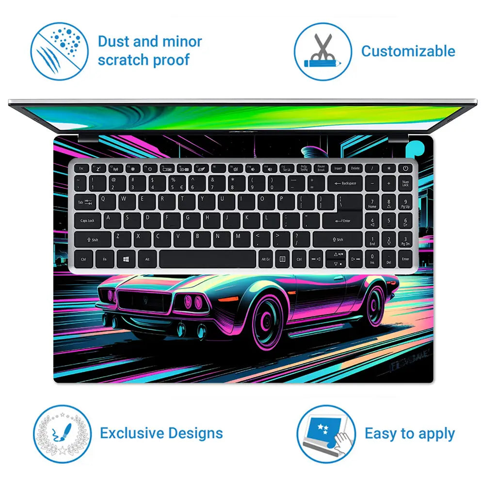 Neon Muscle Car Laptop Skin - View 5