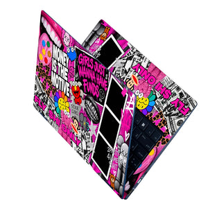 Neon Pink Graffiti Money Collage Laptop Skin - View 2