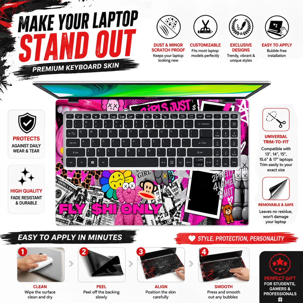 Neon Pink Graffiti Money Collage Laptop Skin - View 5