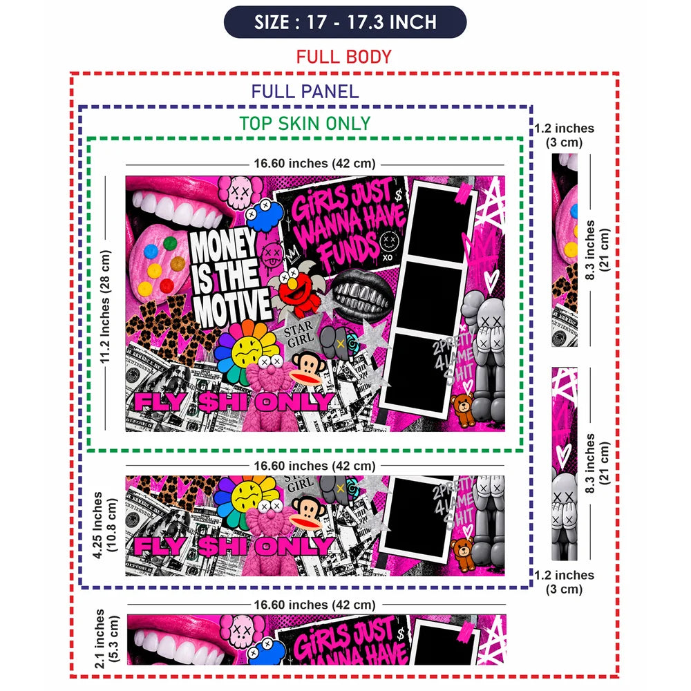 Neon Pink Graffiti Money Collage Laptop Skin - View 9