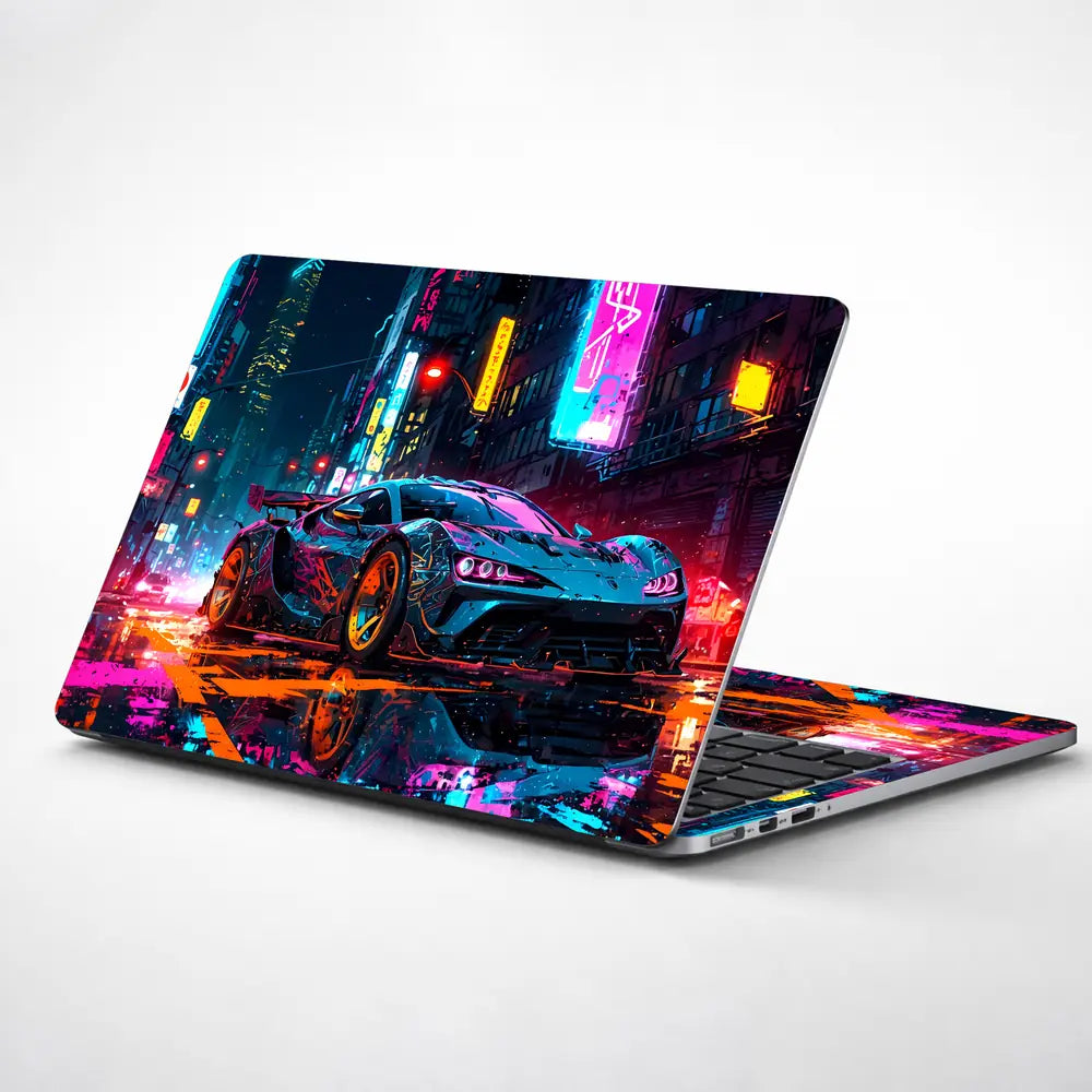 Neon Supercar Chase Laptop Skin - View 1
