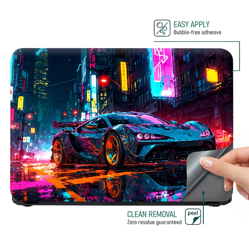 Neon Supercar Chase Laptop Skin - View 4
