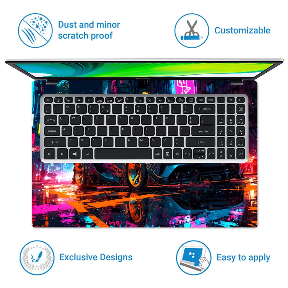 Neon Supercar Chase Laptop Skin - View 5