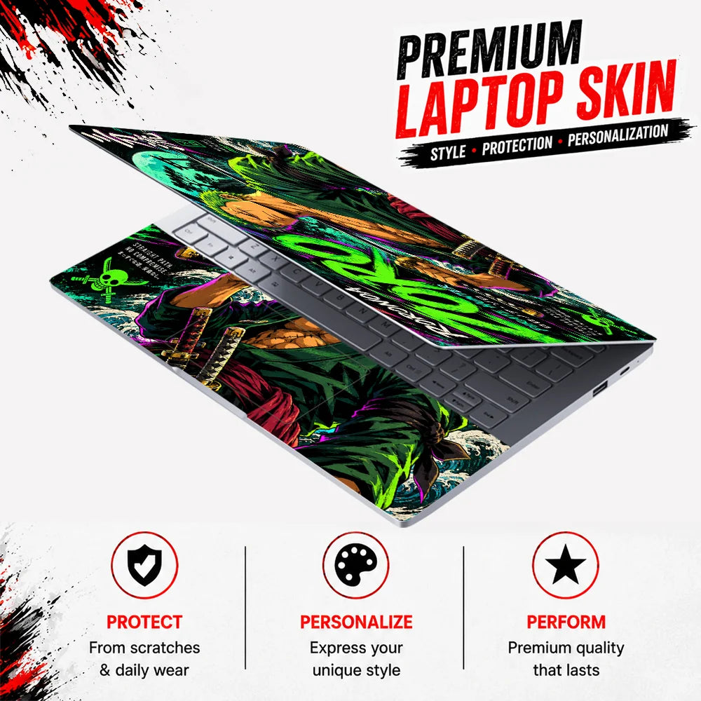 Neon Zoro Three Sword Style Laptop Skin - View 3