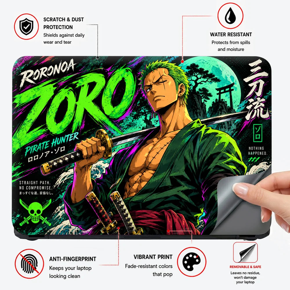 Neon Zoro Three Sword Style Laptop Skin - View 4