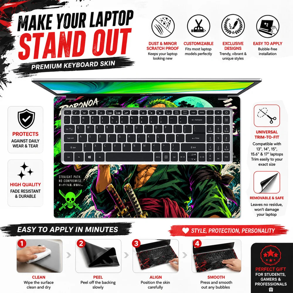 Neon Zoro Three Sword Style Laptop Skin - View 5