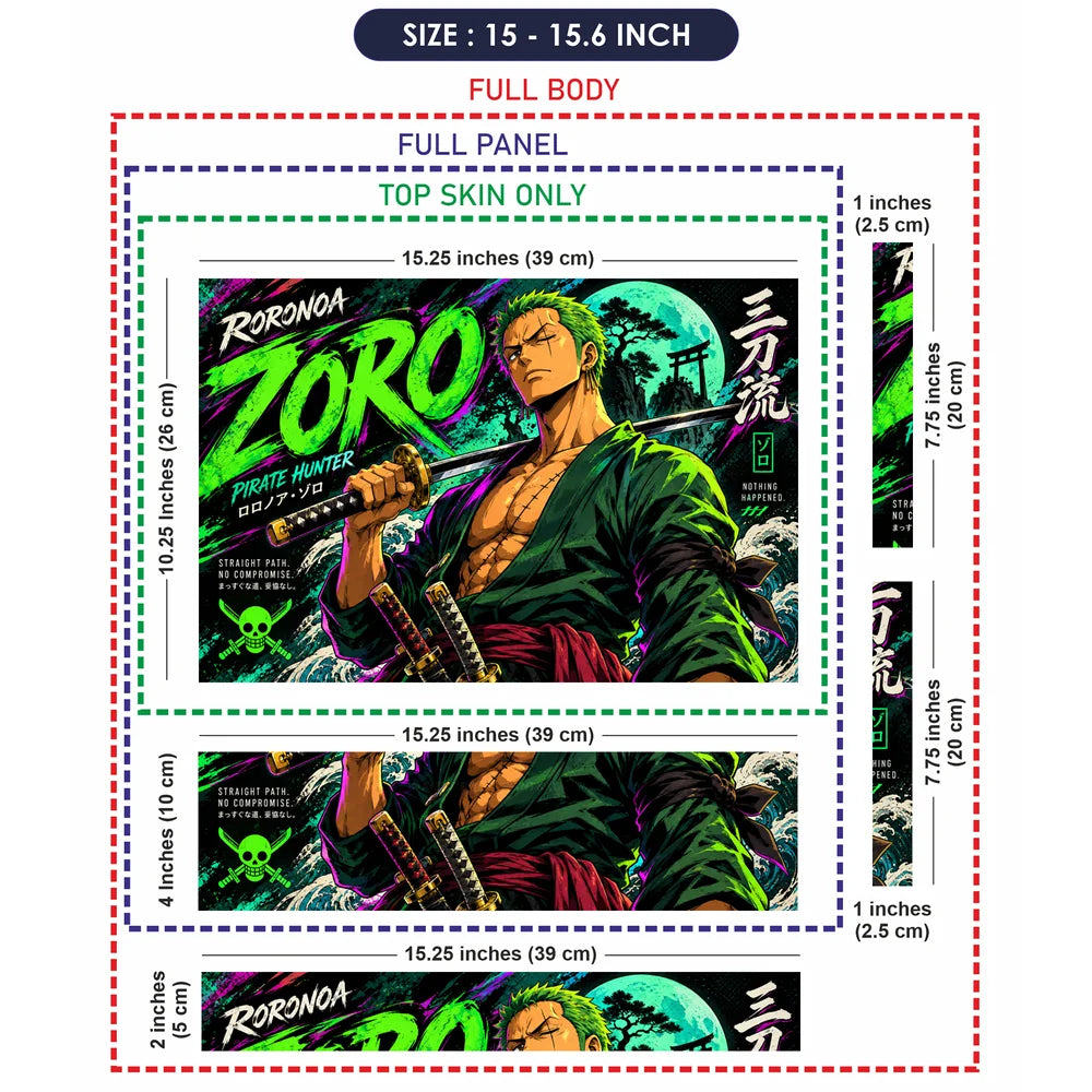 Neon Zoro Three Sword Style Laptop Skin - View 8