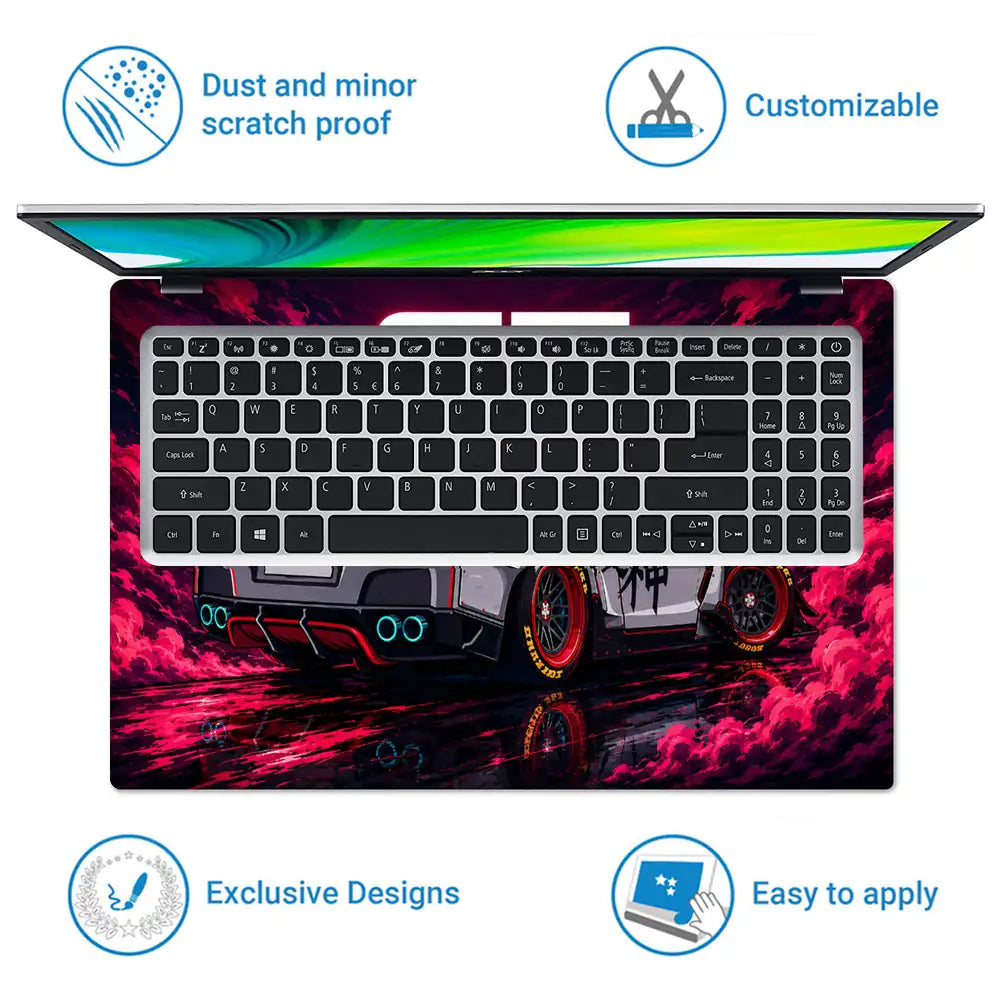 Nissan GTR Pink Cloud Neon Laptop Skin - View 5
