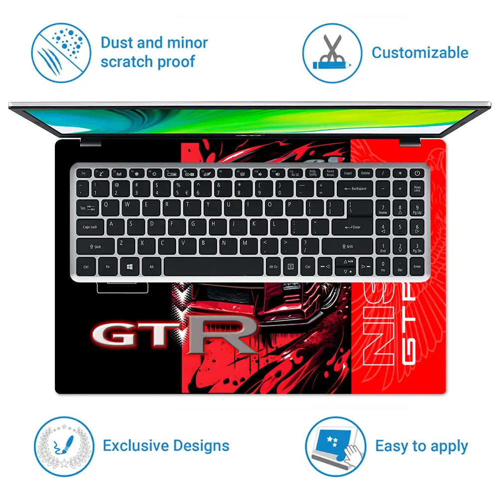 Nissan GTR Red Black Laptop Skin - View 5